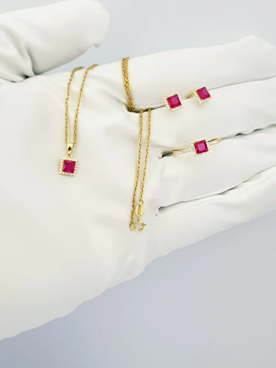 18K Pure Gold Stone Jewelry Set - Image 4