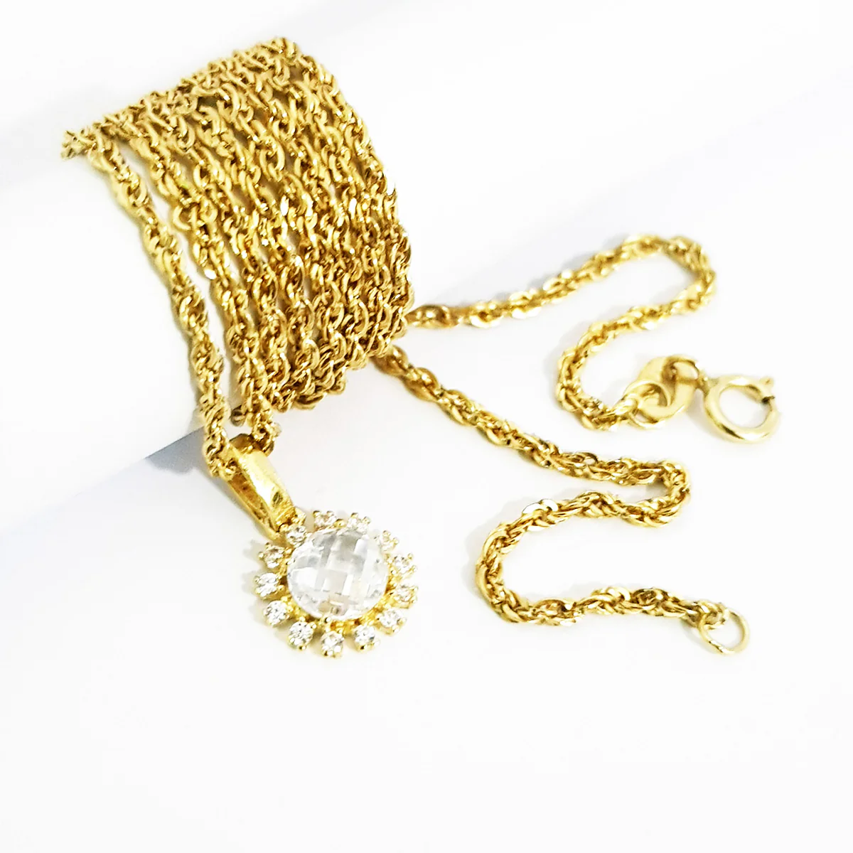 18K Pure Gold Sun Flower Stone Necklace - Image 3