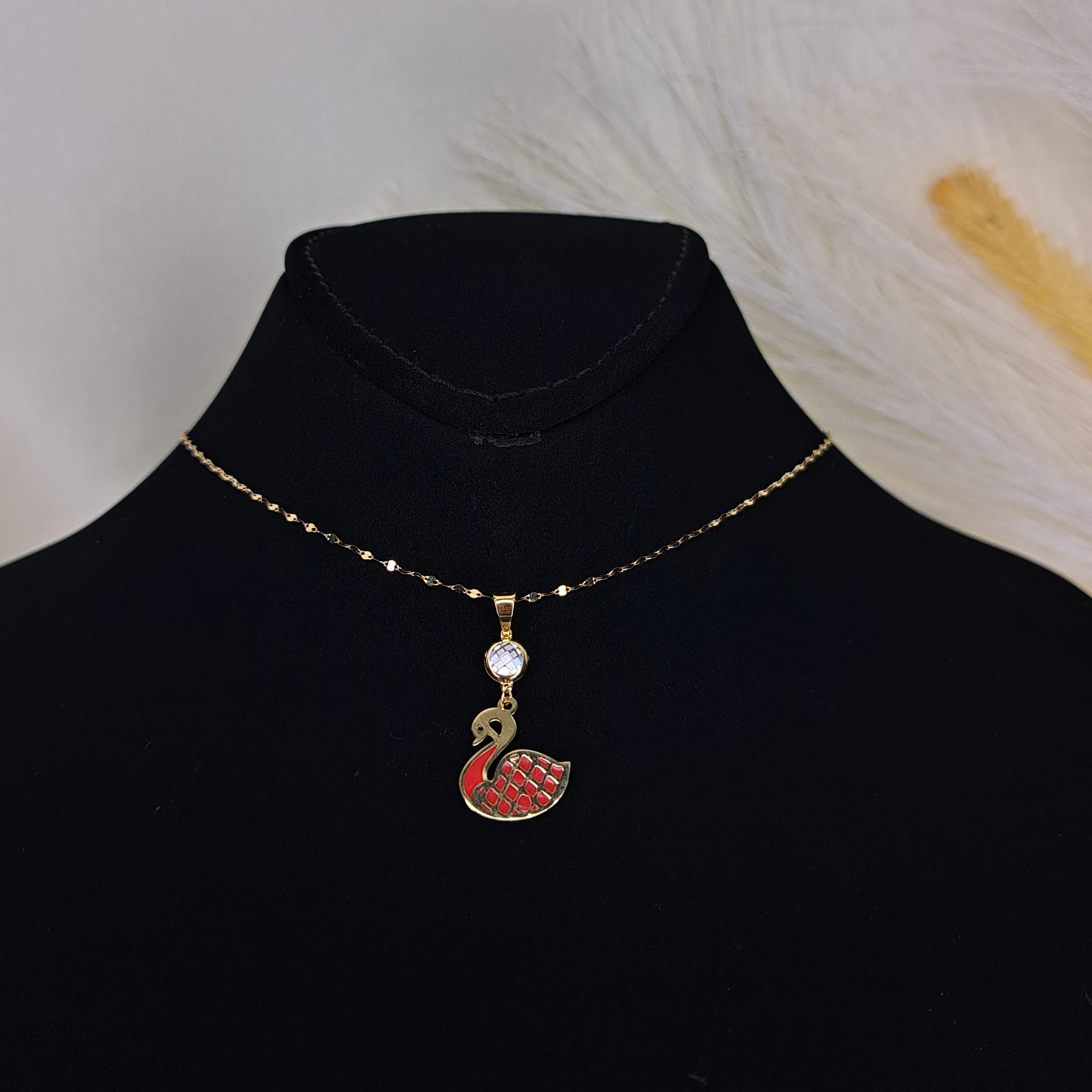 18K Pure Gold Swan Necklace - Image 4