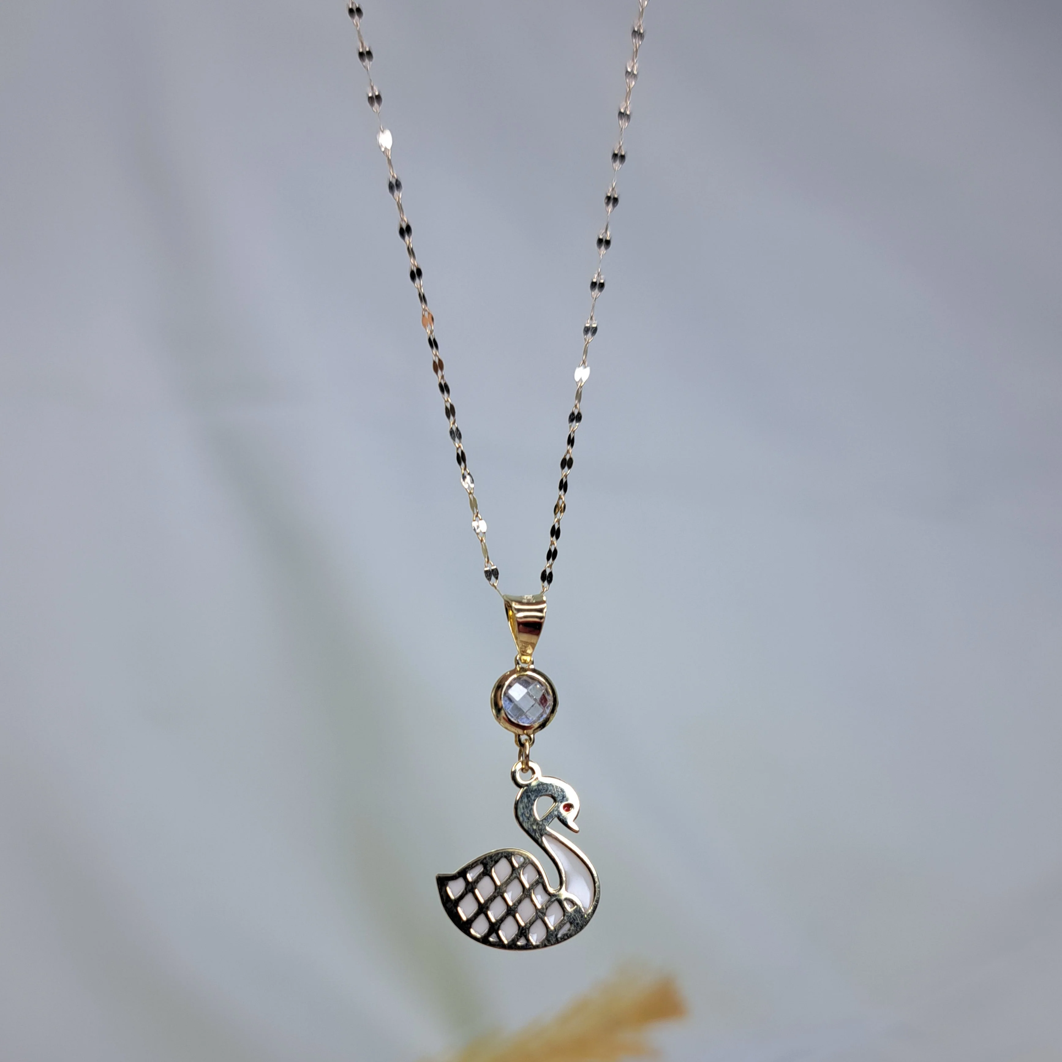 18K Pure Gold Swan Necklace - Image 3