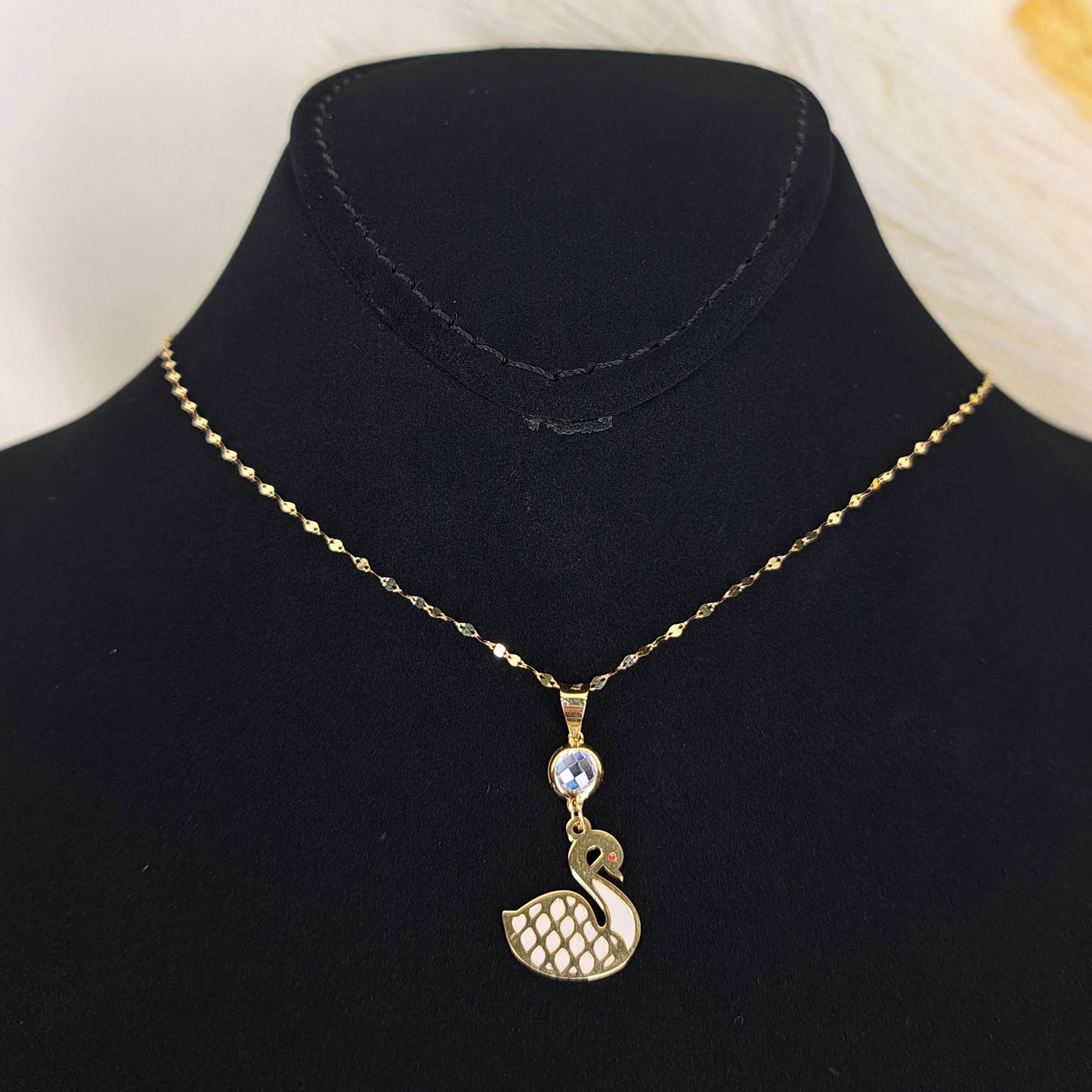 18K Pure Gold Swan Necklace - Image 6