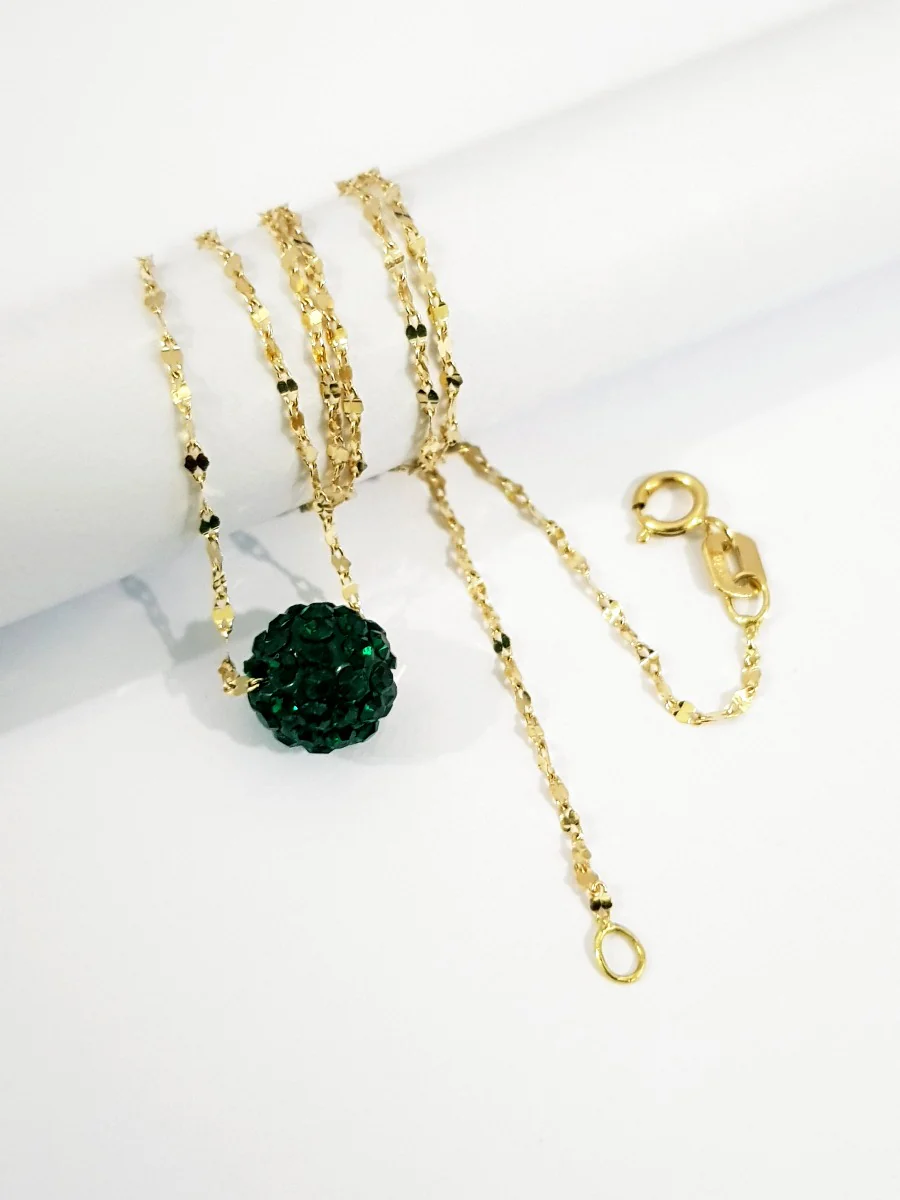 18K Pure Gold Ball Swarski Necklace - Image 3