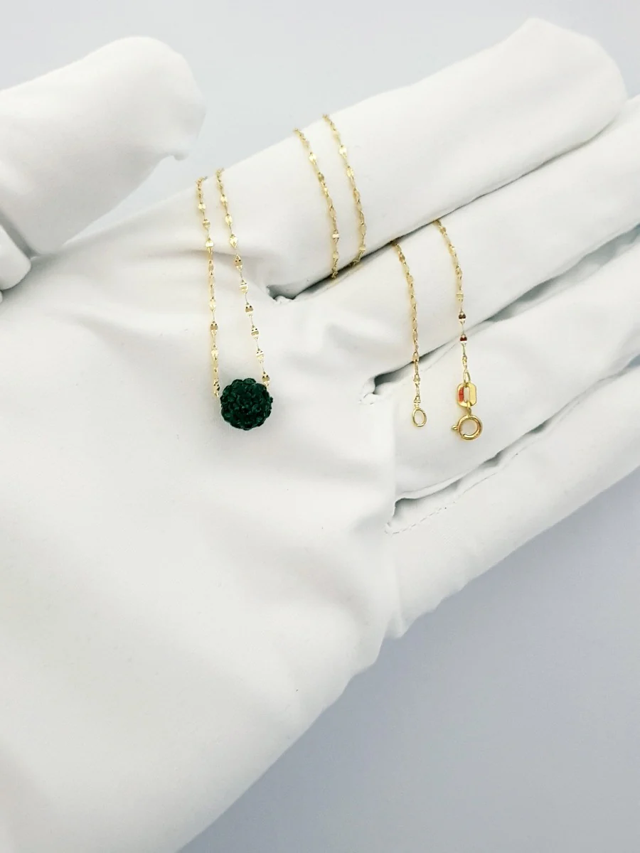 18K Pure Gold Ball Swarski Necklace - Image 4