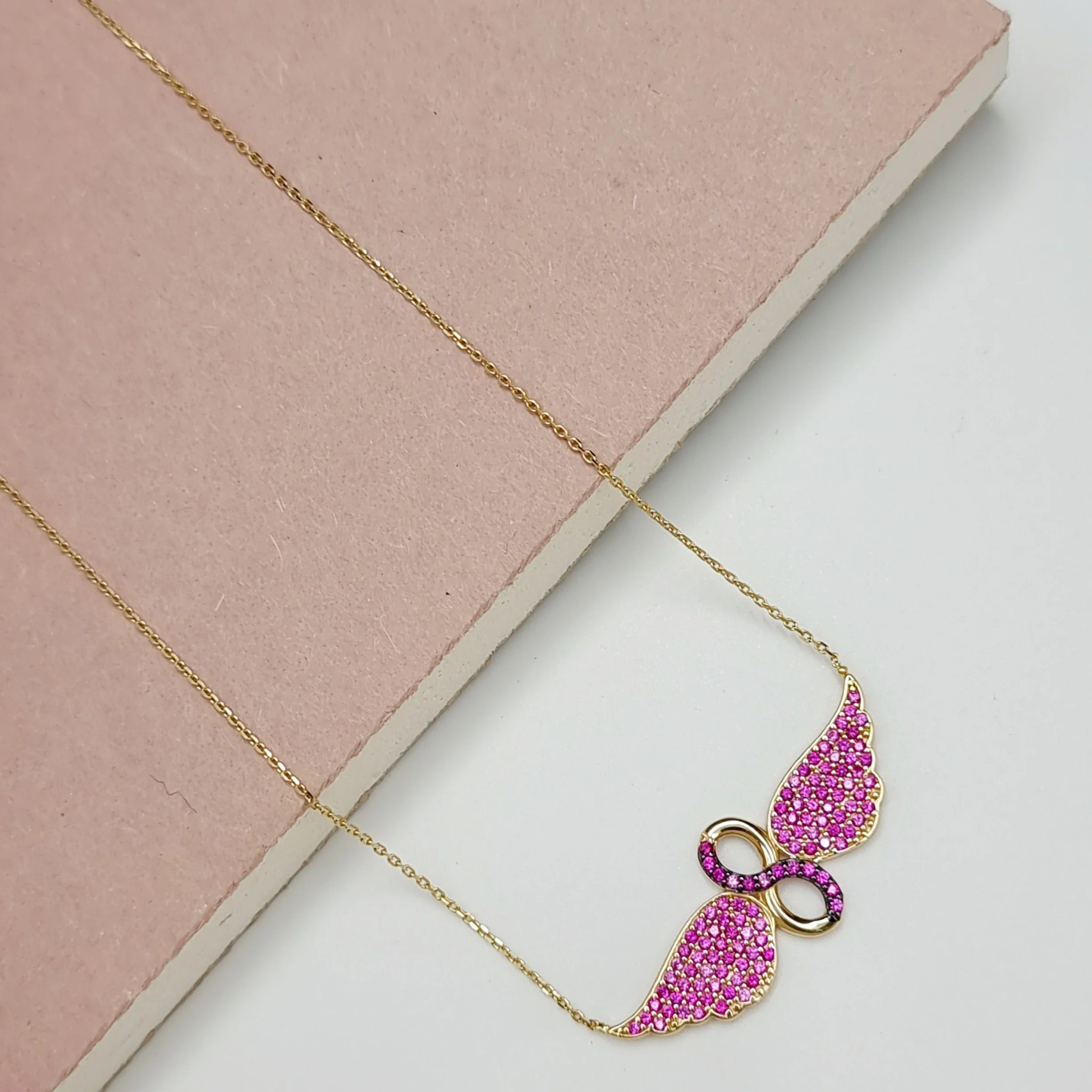 18K Pure Gold Swarski Wings Necklace - Image 4