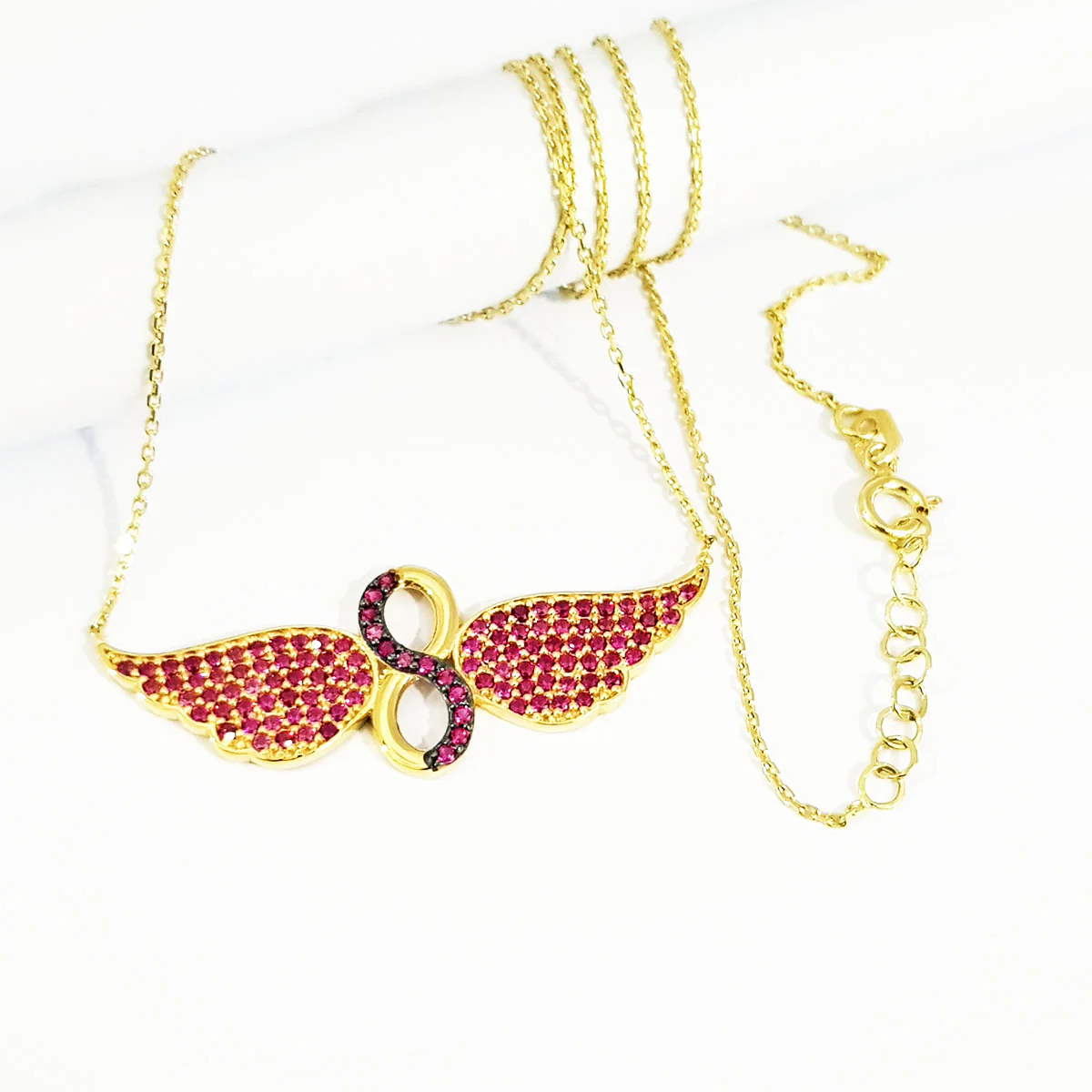 18K Pure Gold Swarski Wings Necklace - Image 6