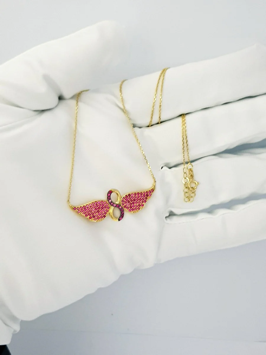 18K Pure Gold Swarski Wings Necklace - Image 7