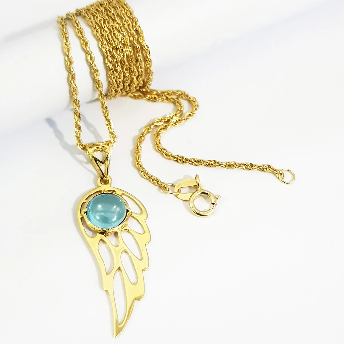 18K Pure Gold Wings Stone Necklace - Image 3