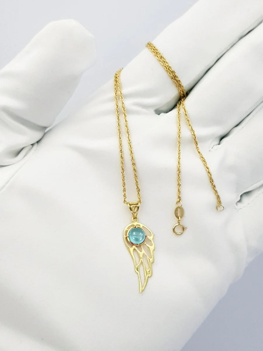 18K Pure Gold Wings Stone Necklace - Image 4