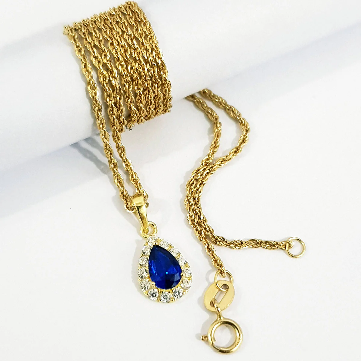 18K Pure Gold Zircon Blue Stone Necklace - Image 3