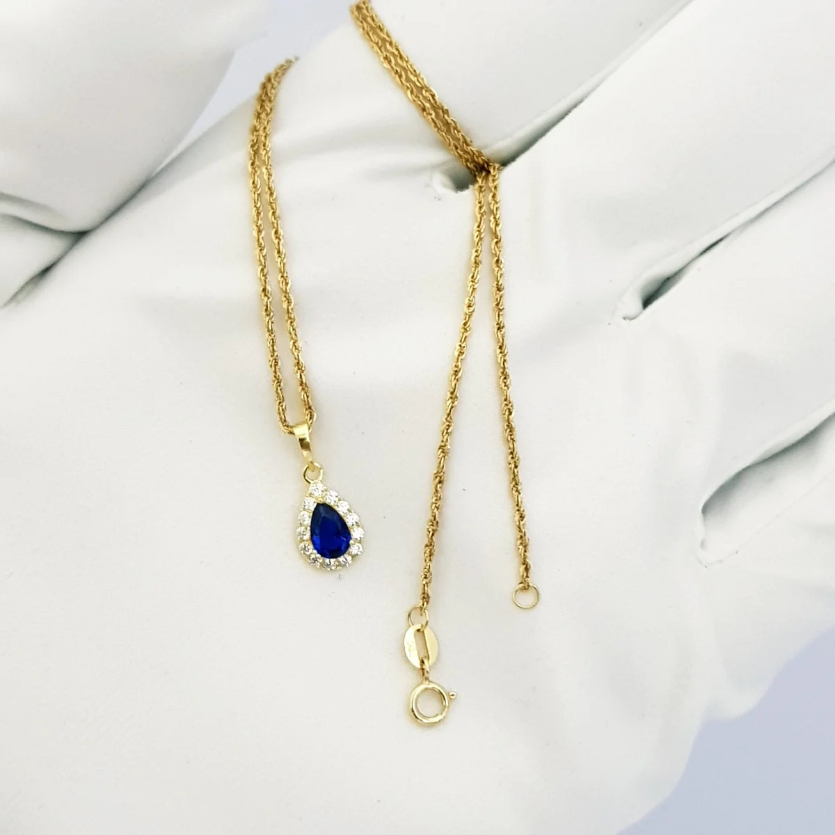 18K Pure Gold Zircon Blue Stone Necklace - Image 4