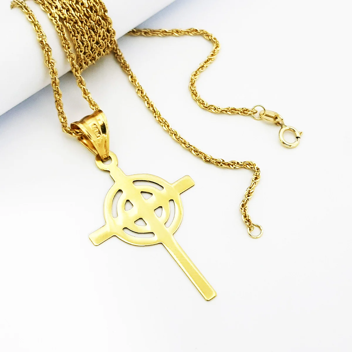 18K Pure Gold Cross Design Necklace - Image 4