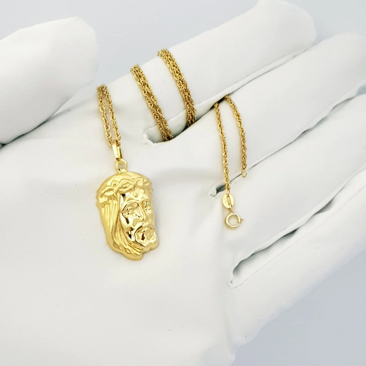 18K Pure Gold Jesus Face Necklace - Image 4